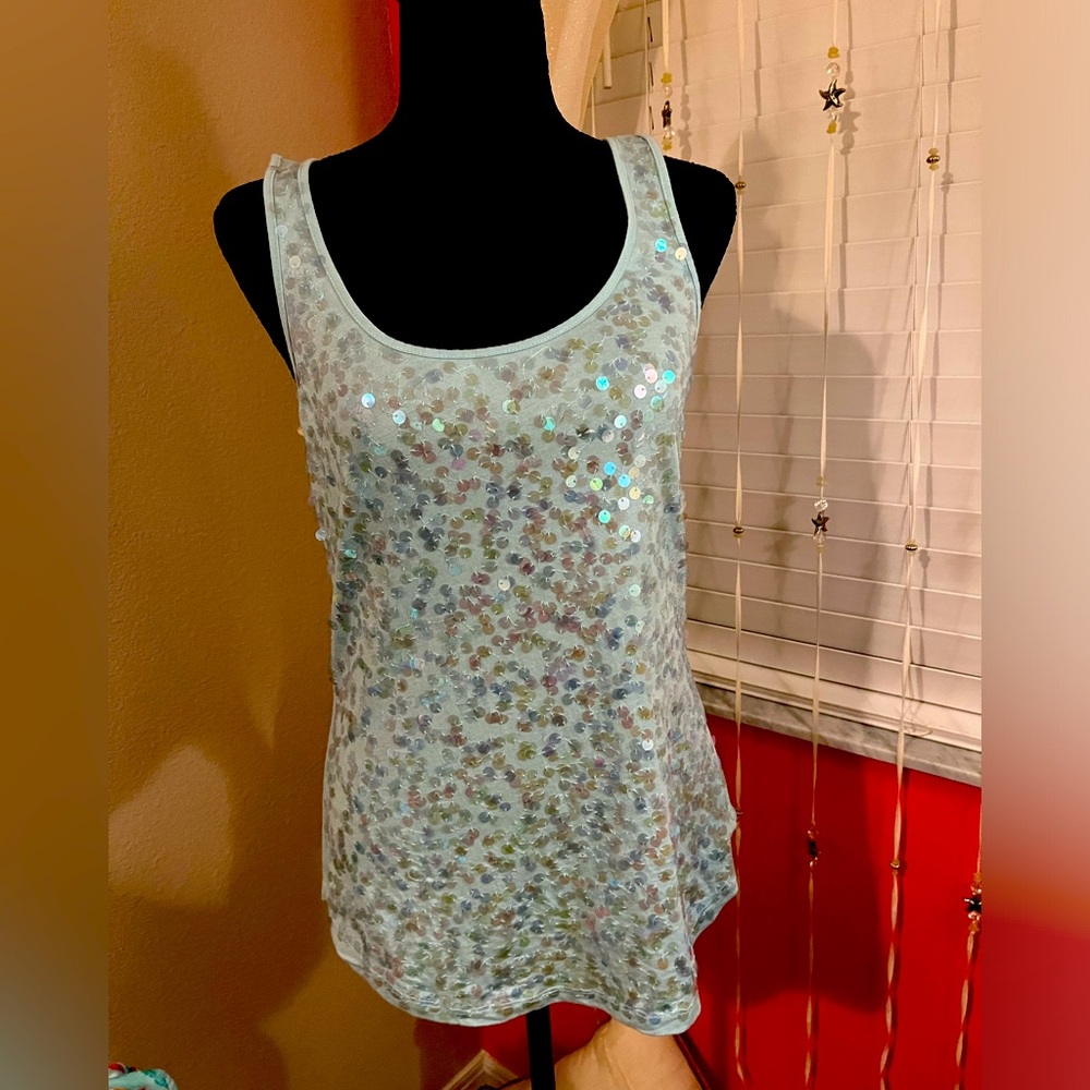 Apt 9 Aqua iridescent sequin sleeveless tank top Medium turquoise blue